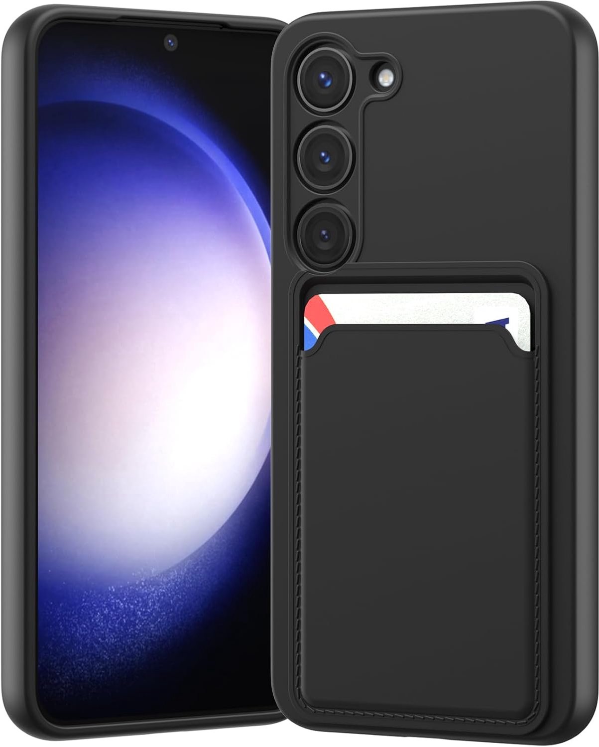 Hoesje voor Samsung Galaxy S23 5G 6,1 inch siliconen hoesje met kaarthouder, zwart