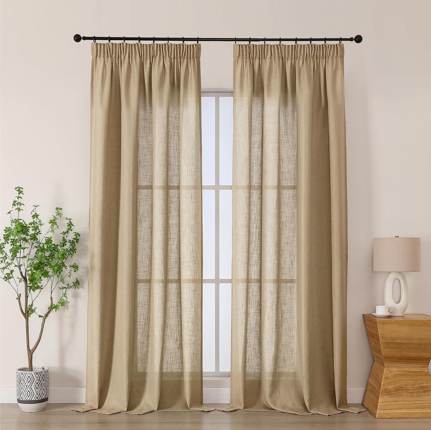 Gordijnen met vouwband, halfdoorzichtig, set van 2, 245 x 140 cm
