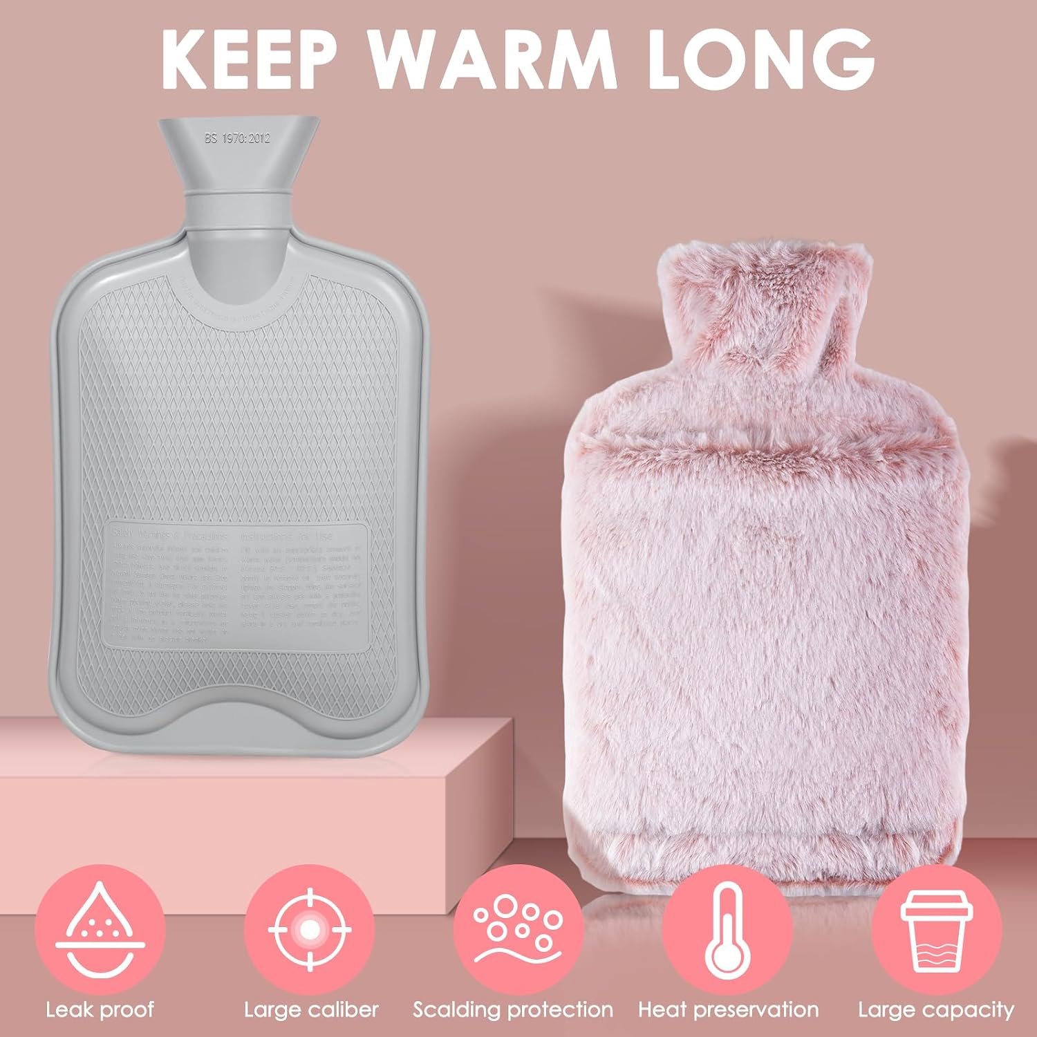 Kruik met Extra Zachte Hoes - Warmwaterkruik Handwarmer - 2L Inhoud - Verwarmende Zachte Warmwaterkruik – Warmtekruik - Cadeau voor haar, vrouw, vriendin - Warmwaterkruik voor Pijnverlichting en Ontspanning - Roze – foto 3