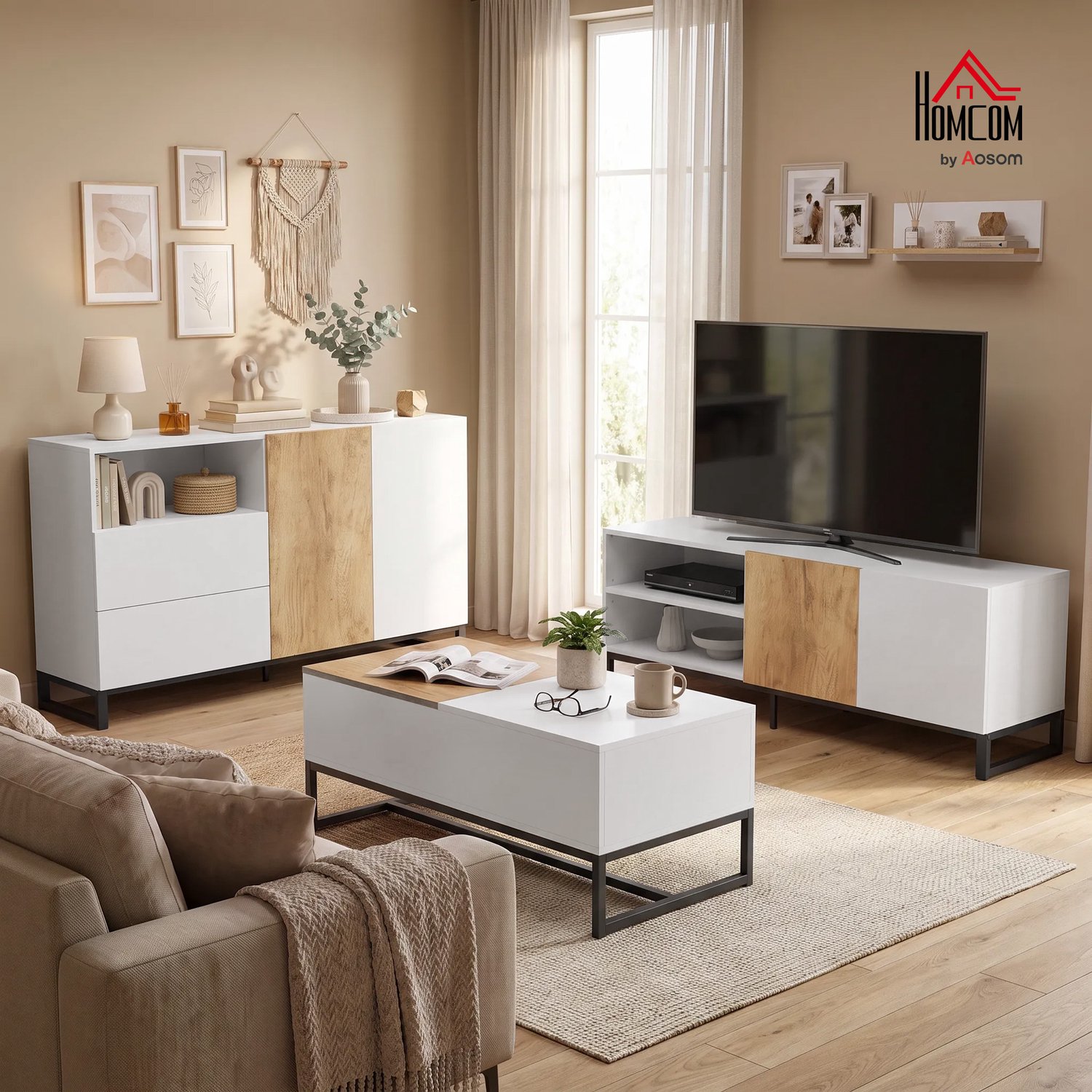 HOMCOM TV-meubel - Spaanplaat - 140 x 36,5 x 50 cm - Wit
