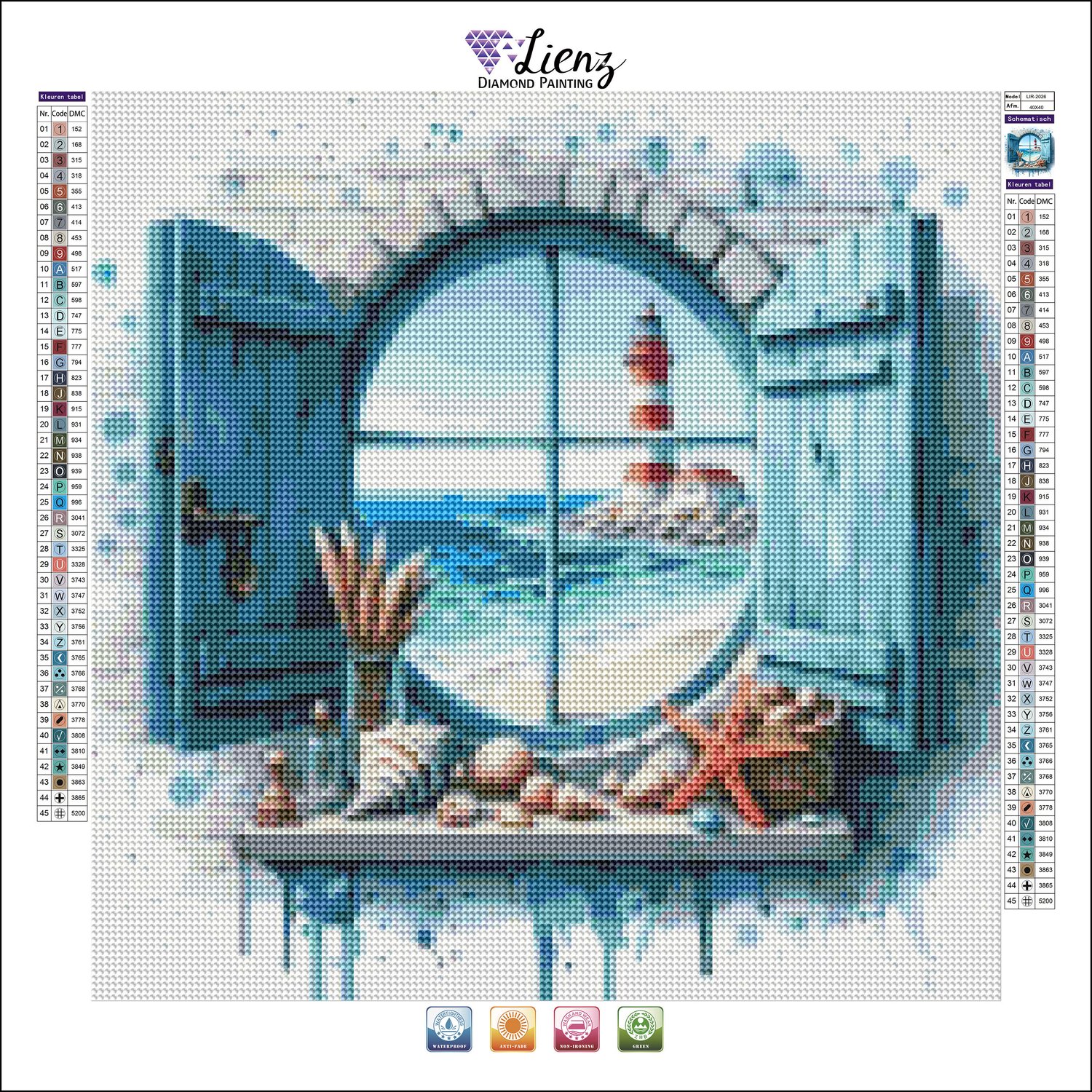 Lienz® Diamond Painting volwassenen 40x40cm – Rond – Strand - Zee - Luik - Vuurtoren — afbeelding 2