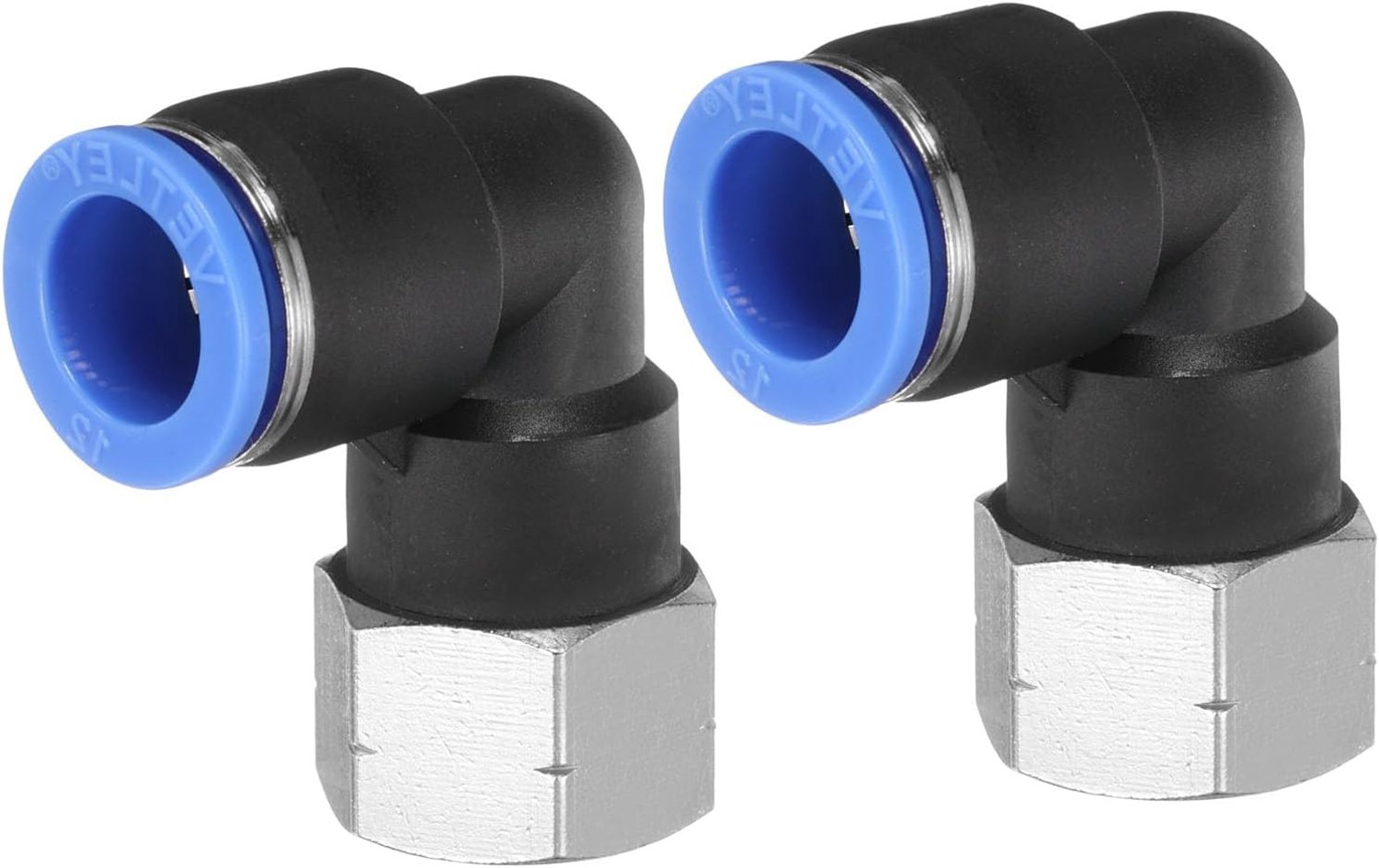 Push fittings 90° elleboog - OD 12mm x 3/8" NPT - nikkelcoating - voor pneumatische slang - 2 stuks - Vemera