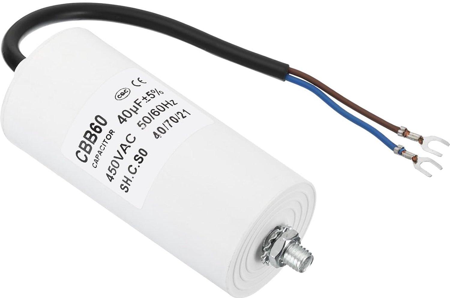 Bedrijfscondensator 40uF - AC 450V - eindstukken U-schroef - geschikt voor wasmachines en pompmotoren - m-winkel