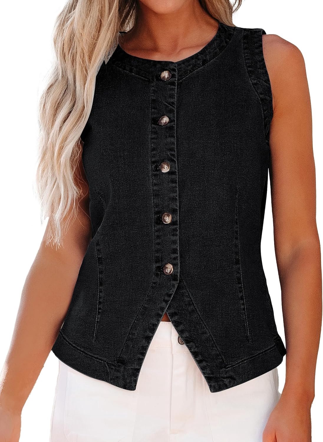 Vest zonder mouwen met knoopsluiting en ronde hals, zomerse western stijl