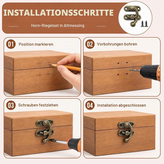 5x Antiek kistenbeslag brons, decoratief sluiting voor dozen — afbeelding 4