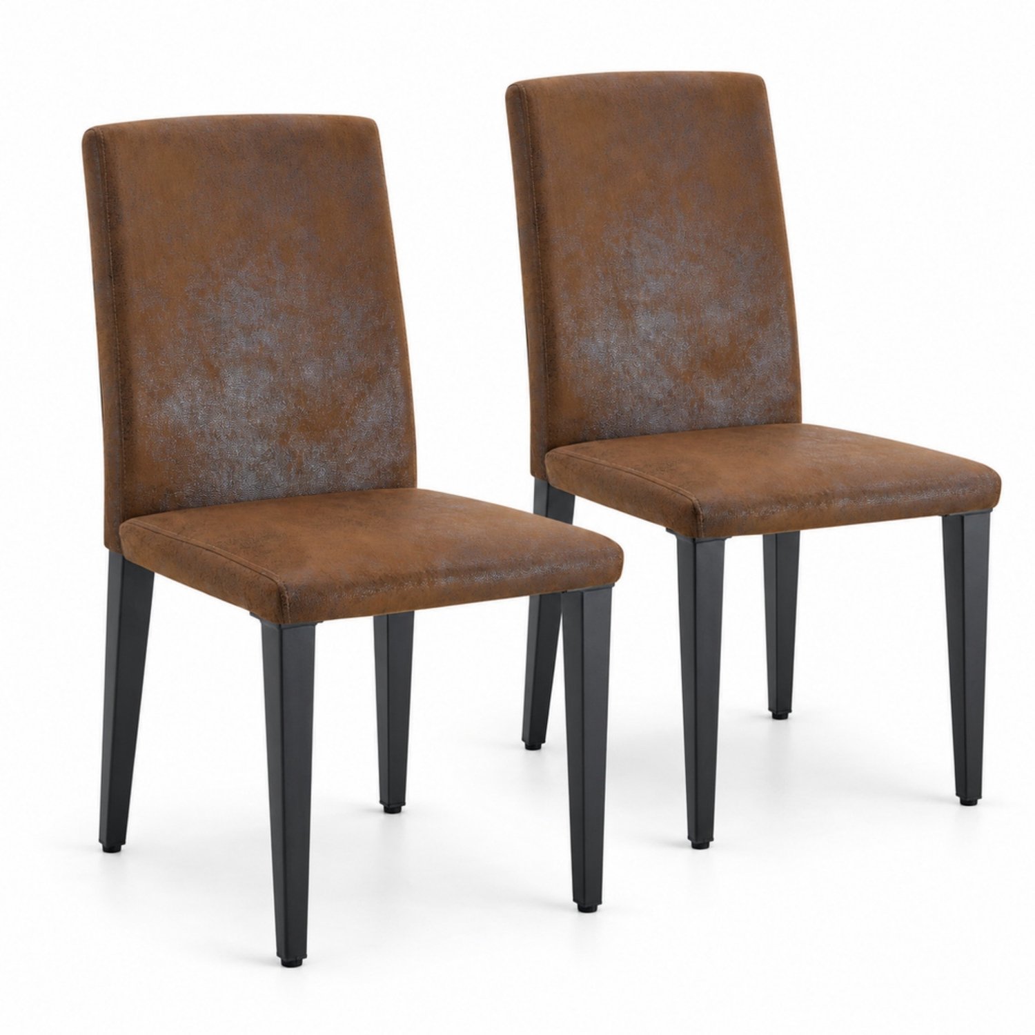 LONG DRAGON - Eetkamerstoelen - Set van 2 - Bruin+Zwart - Metalen poten en gebogen rugleuning