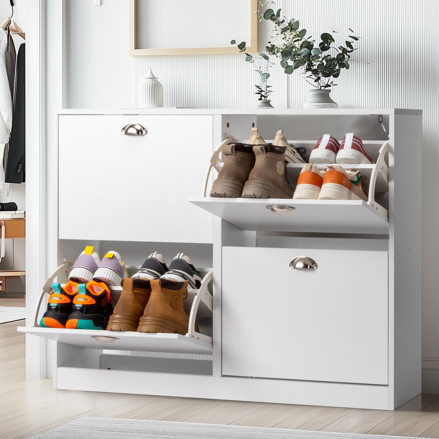 LEADZM Schoenenkast met 4 deuren - Wit - 102 x 25 x 78.5 cm - met lade