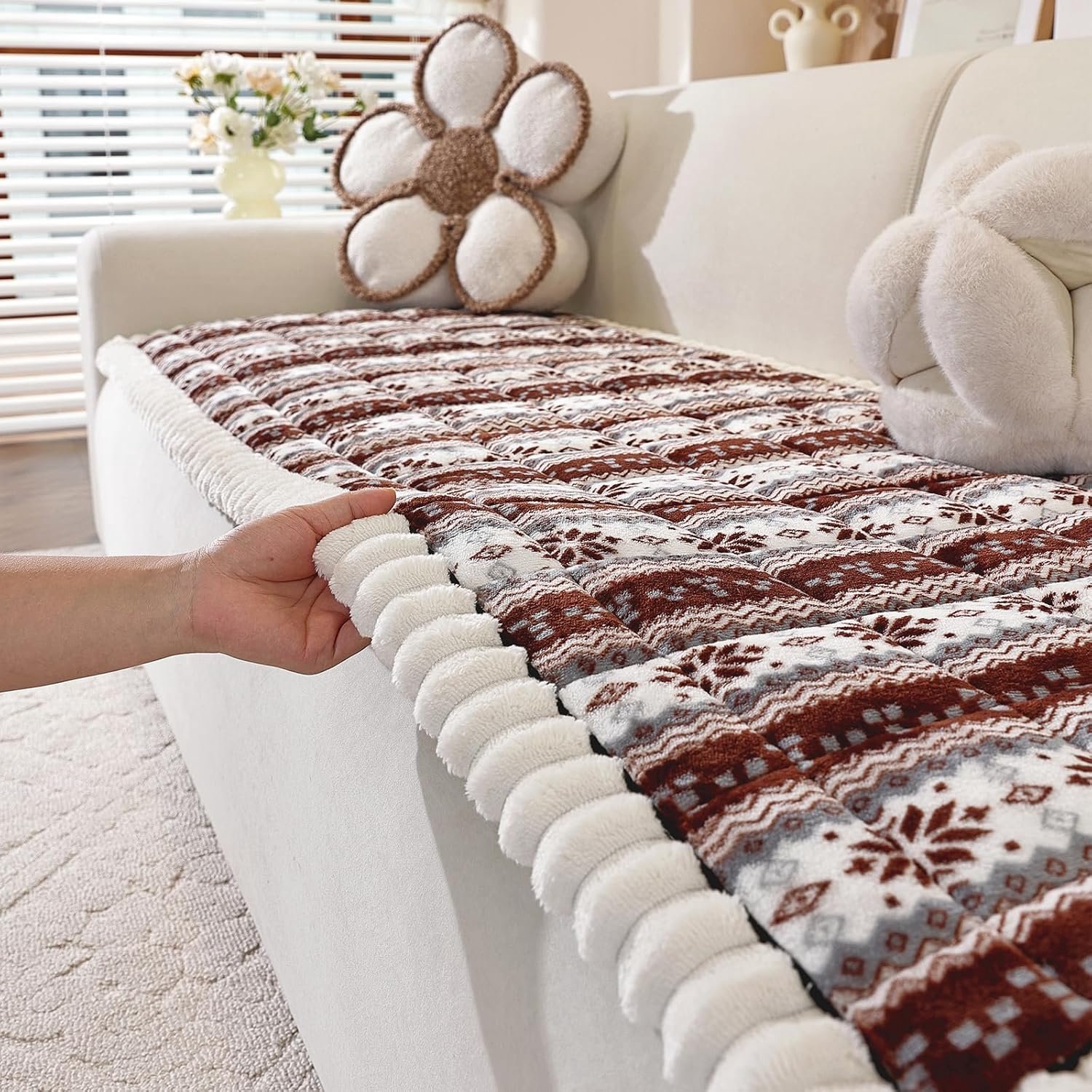 Kerst bankhoes voor hond en kat - pluizig antislip meubelbeschermer 27.6 × 59.1 inch | Huisdiervriendelijk, machinewasbaar - sneeuwvlokmotief
