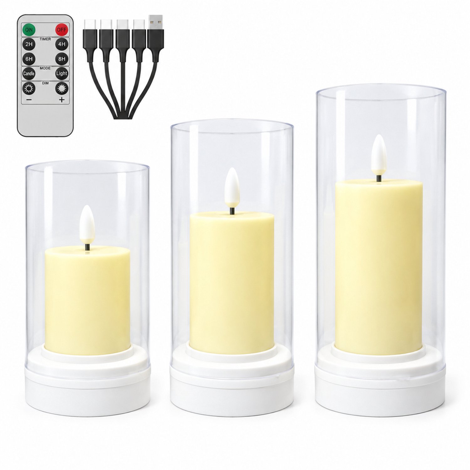 led kaarsen - 1 stuk, 8 x 17,5 cm, warmgeel licht, afgeronde vlamvorm, op afstand bedienbaar en oplaadbaar