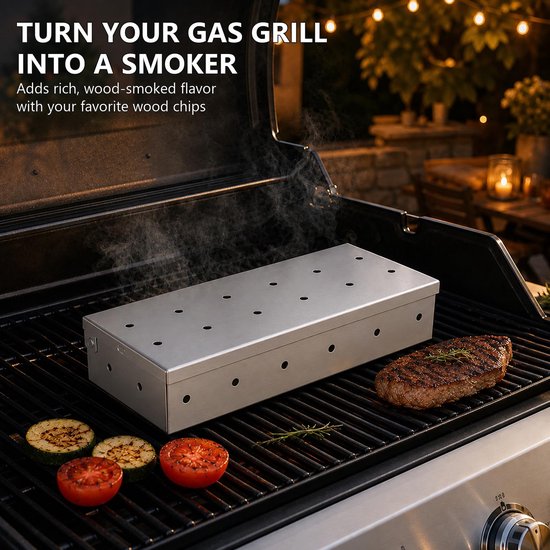 Rookboxset van roestvrij staal met appelhoutsnippers, 23 x 10,5 x 5 cm, voor gas- en houtskoolbarbecues, 2 stuks — afbeelding 3