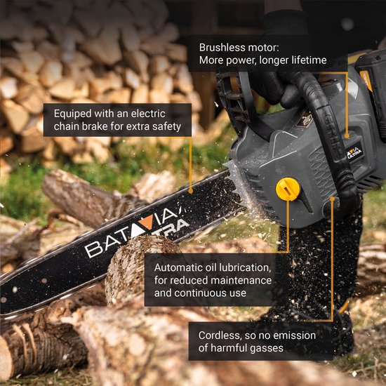 Batavia 36V (2 x 18V) Brushless Accu Kettingzaag 18'' Incl. 2x 4.0Ah Accu & Snellader — afbeelding 3