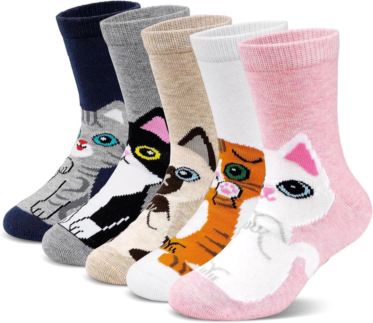 Sokken voor meisjes van katoen: korte sokken met kattenprint, kittens, cartoon, strepen, fantasia, 5 paar, 2-11 jaar, maten 23-26, 27-30, 31-34