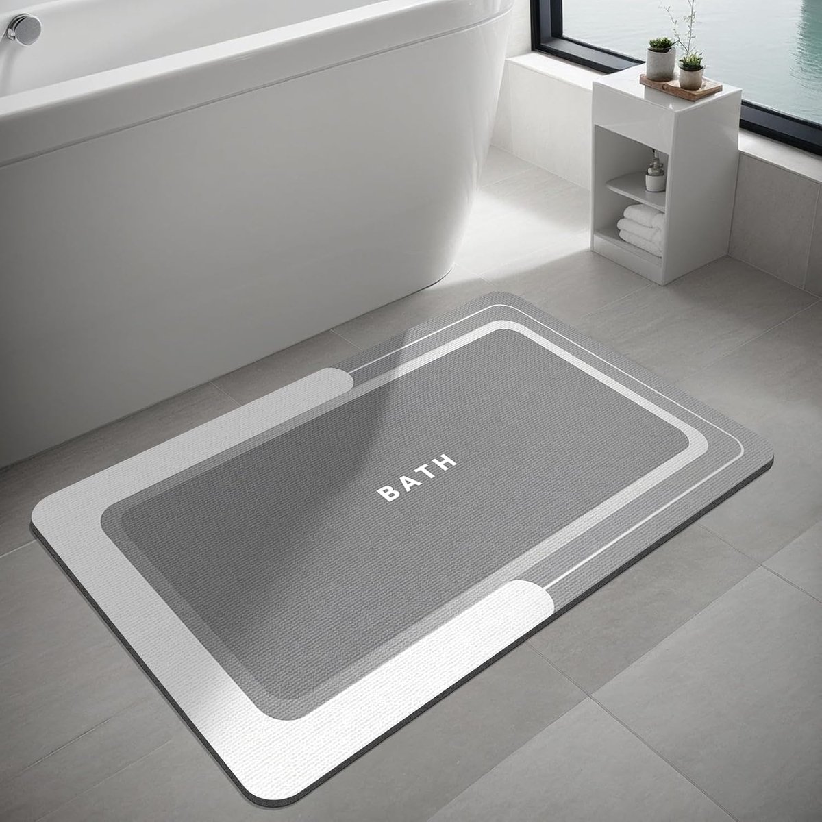 Badkamermat Tapijten Rubber Antislip Sneldrogend Dunne Badkamertapijt voor Vloer, Badkuip, Keuken, Toilet met Super Waterabsorberende Laag & Rubberen Achterkant (Grijs, 60 x 90 cm)