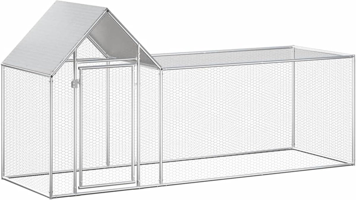 Kippenhok voor kleine dieren, uitloop, vogelkooi, kippenhuis, buitenverblijf, 3 x 1 x 1,5 m, met waterdicht dak, verzinkt staal