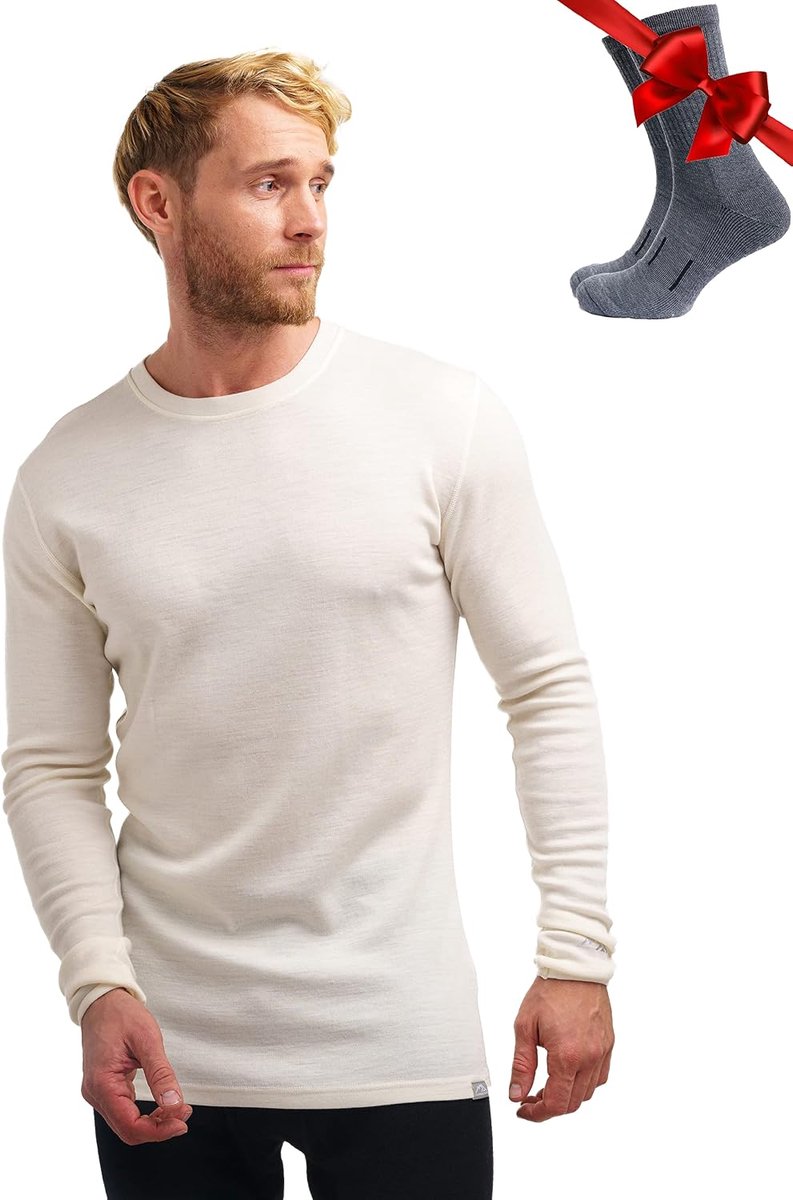 100% Merino shirt met lange mouwen voor heren + wollen sokken