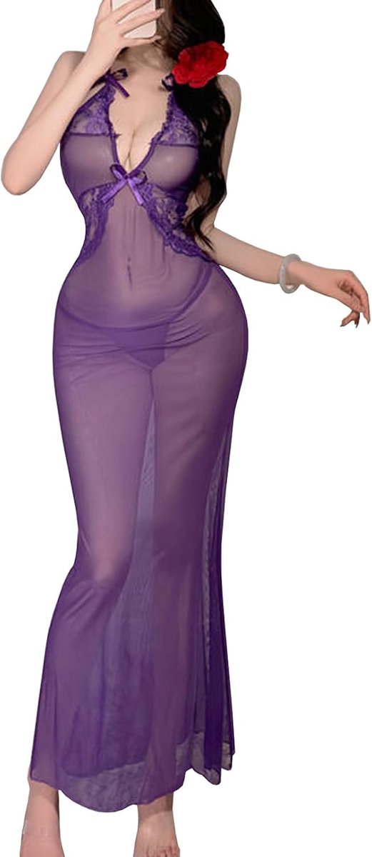 Sexy damesbody dessous bodystocking transparante overall kant catsuit dames nylon sexy pyjama