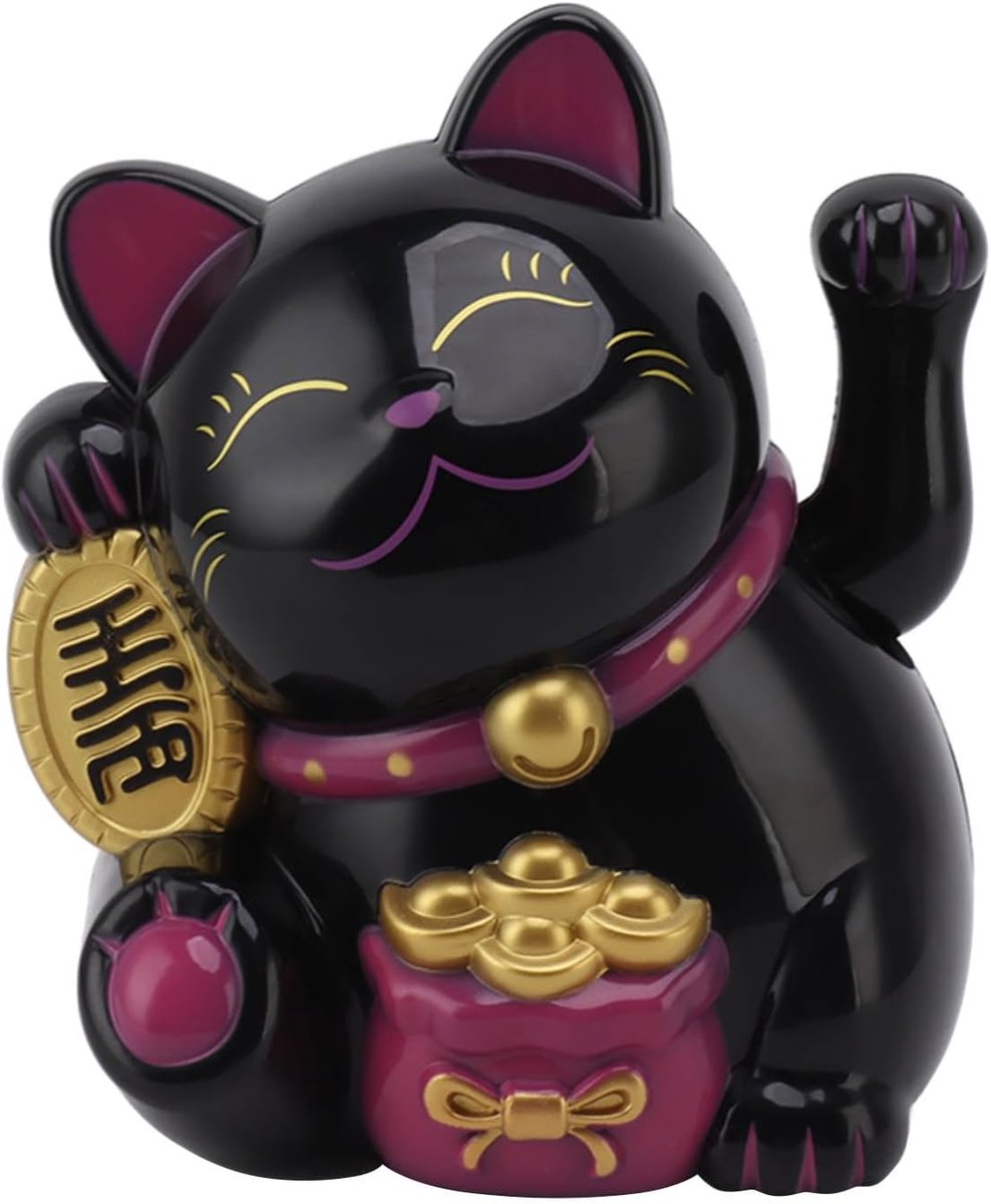 Arm gelukskat 5,5 inch (14 cm), Chinese kat, gelukskat, gelukskat, gelukskat, Feng Shui, gelukskat, kattendecoratie (zwart)