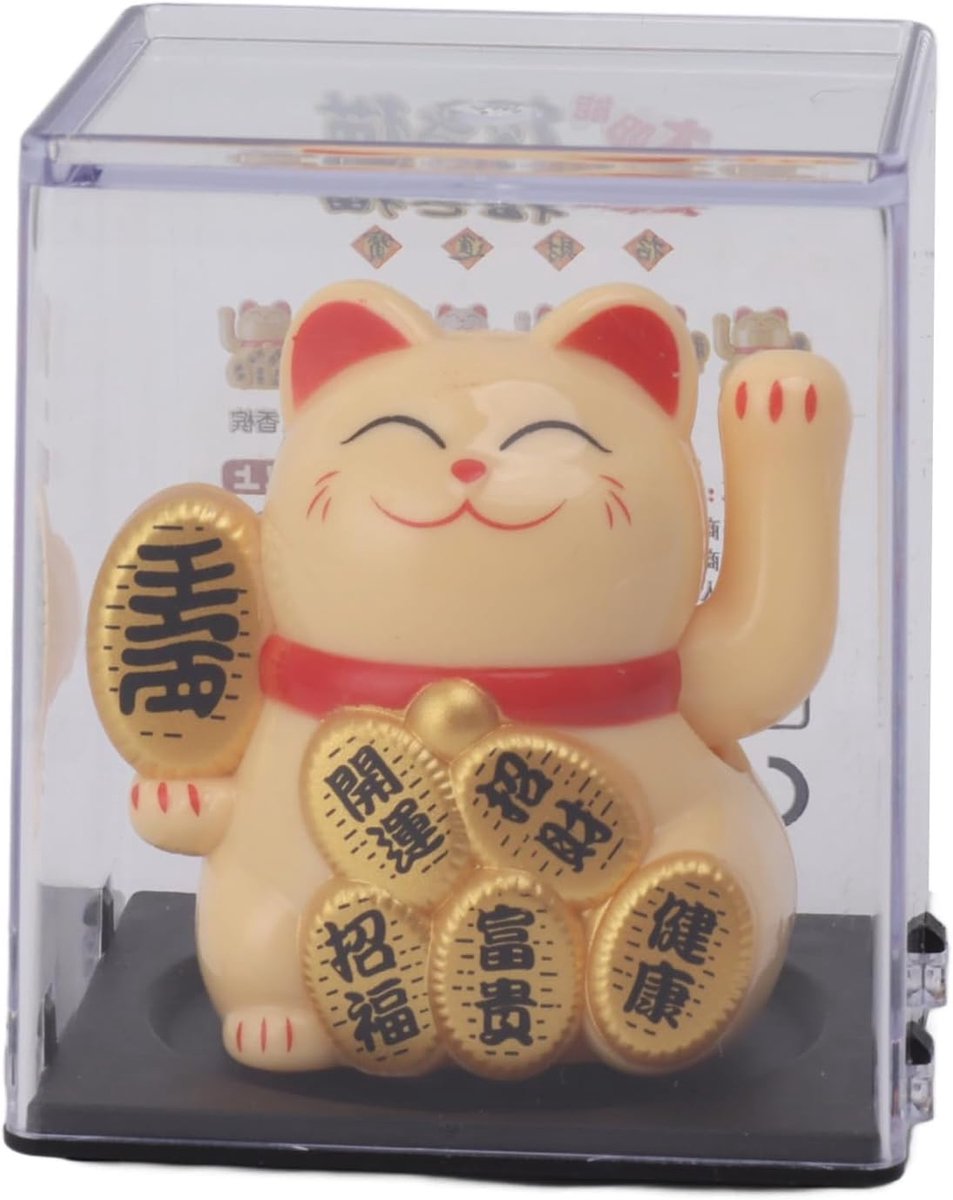 Cat Waving Arm, Maneki Fortune Cat Chinees standbeeld mini gelukskat zonne-ornamenten schattige zwaaiende kat rijkdom gastvrije kat auto decor Feng Shui decoratie (geel)