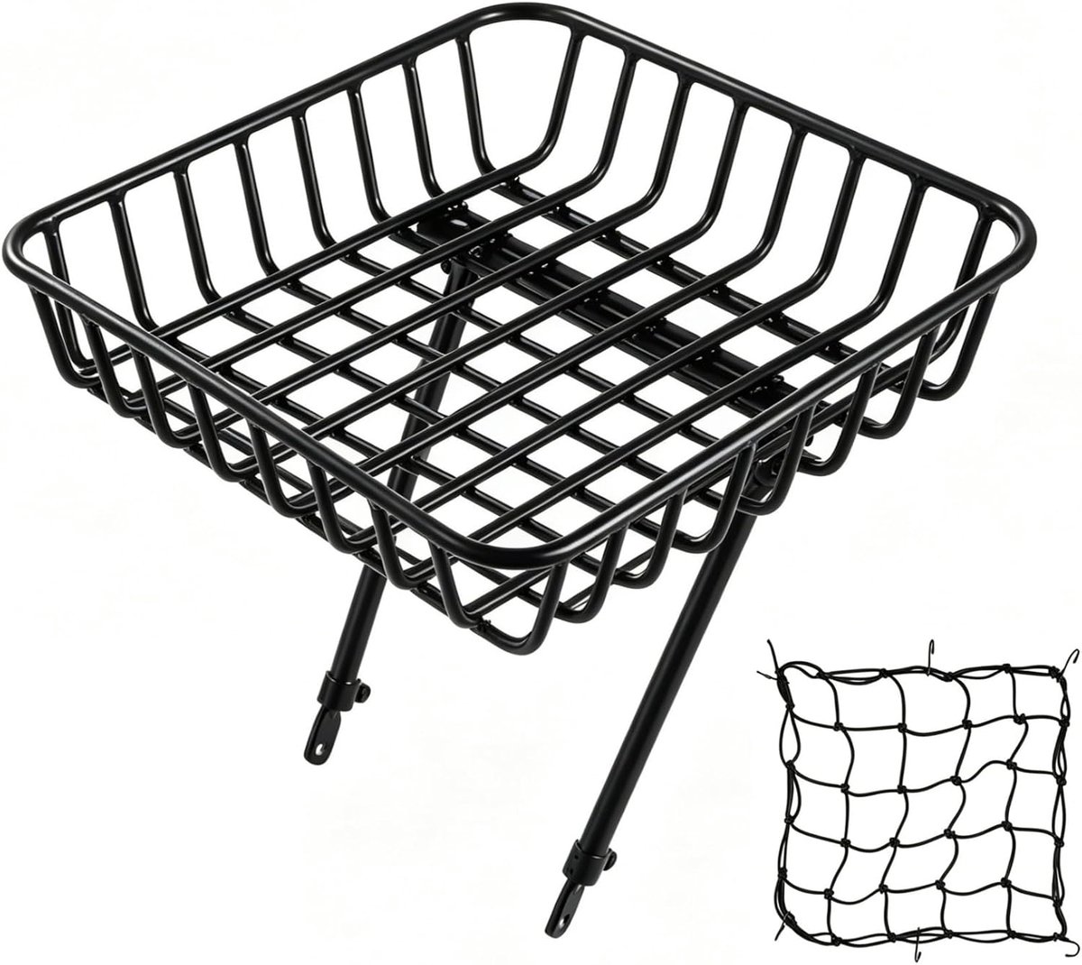 Voor, fietsendrager voor, mand van aluminium met grote capaciteit, fietsbagagedrager voor met houders en net, 33 x 33 x 7,5 cm