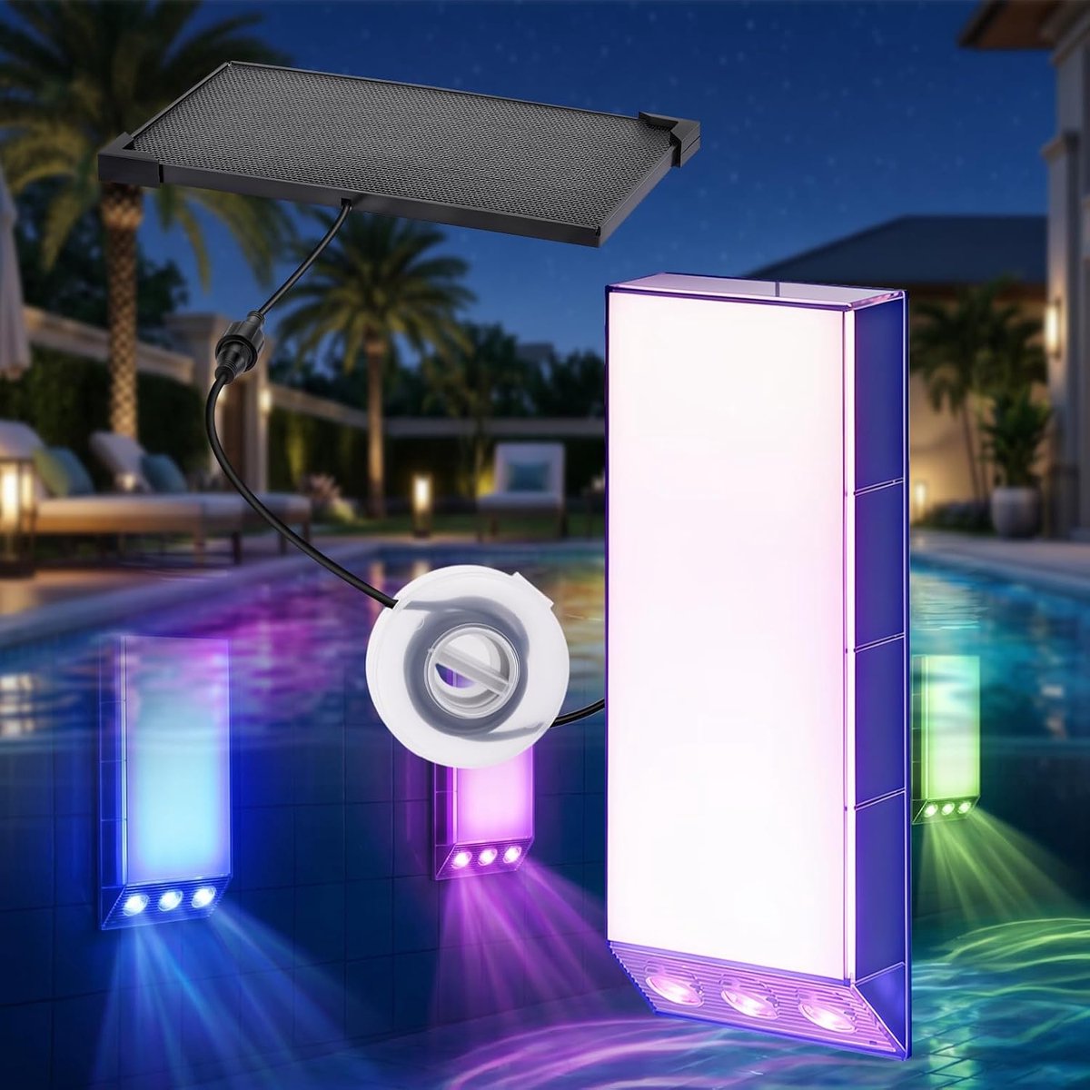 Zwembadlamp op zonne-energie, magnetisch, voor bovengronds en begraven
