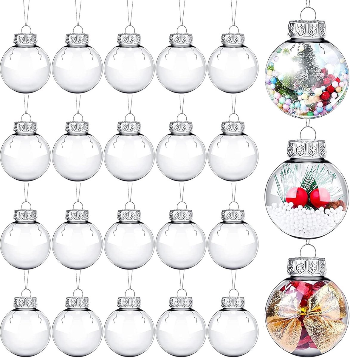Set van 20 Doorzichtige Plastic Kerstballen van 6 cm, Vulbare Kerstballen voor DIY Versieringen en Kerstboomdecoratie