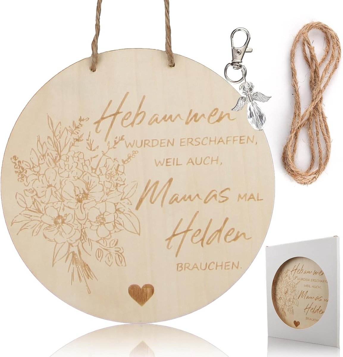 bedankje, cadeau voor vroedvrouwen, afscheidscadeau, vroedvrouw met hart, droogbloemen, houten schijf, dankbaar, afscheidscadeau voor geboorte, verloskundigen