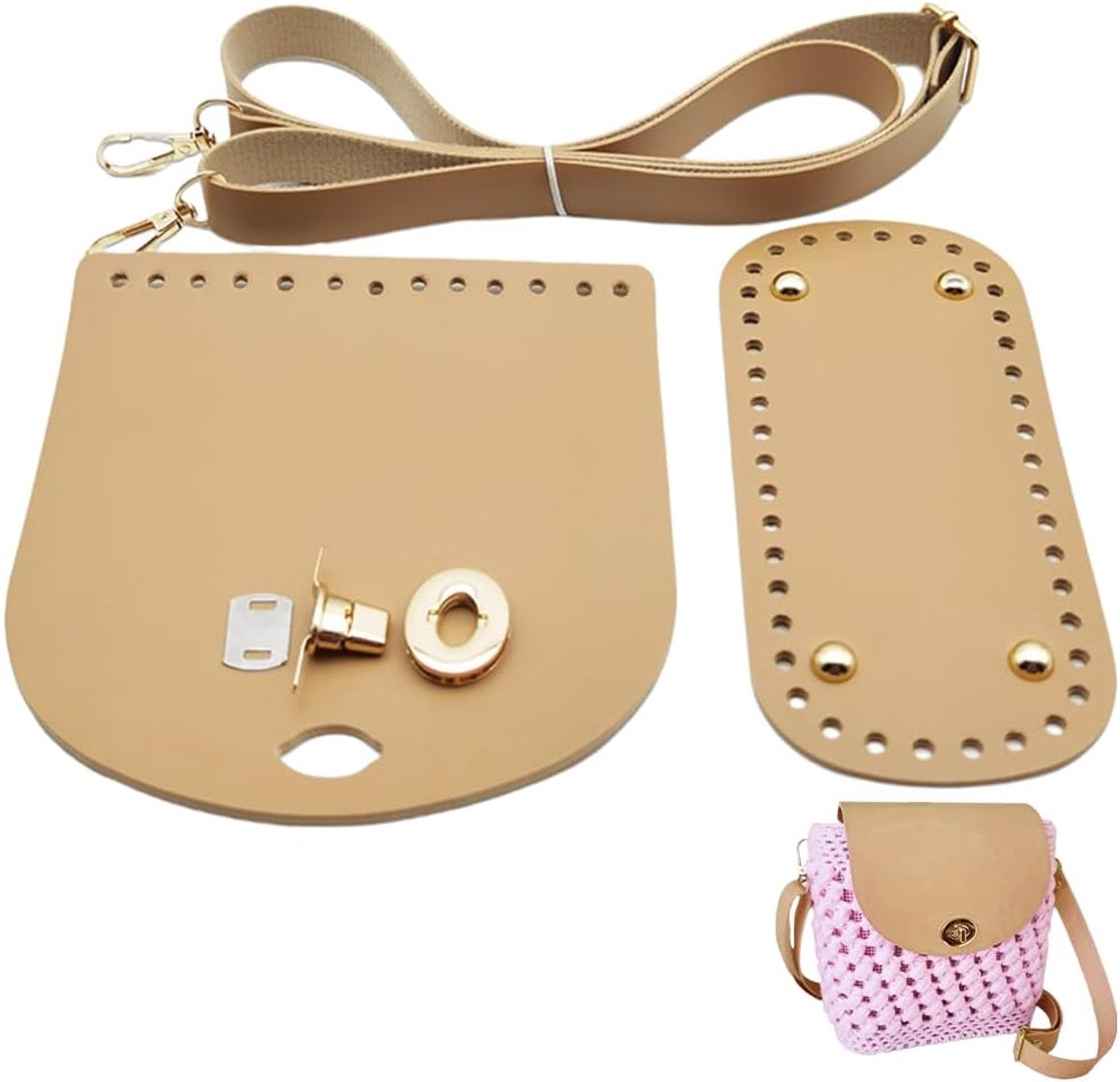 3-delige PU lederen ovale handtas basis gebreide kit bovenste klep verstelbare schouderriem haak accessoires voor schoudertas (kaki)