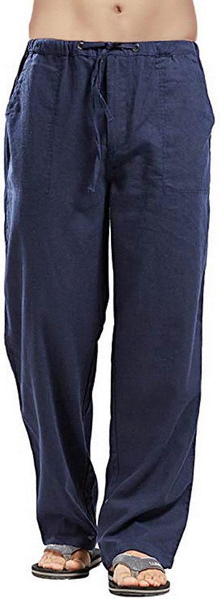 broek voor heren, losse casual katoenen yogabroek, zomer, strand, rechte benen, broek, effen kleuren, broek met trekkoord