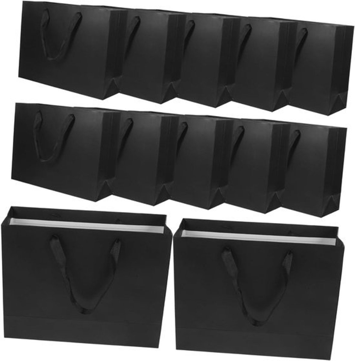 Papieren Cadeautassen - Boodschappentassen Feesttassen - Geschenken Verpakken - Met Satijnen Handvatten - 32x25x11 cm - Zwart
