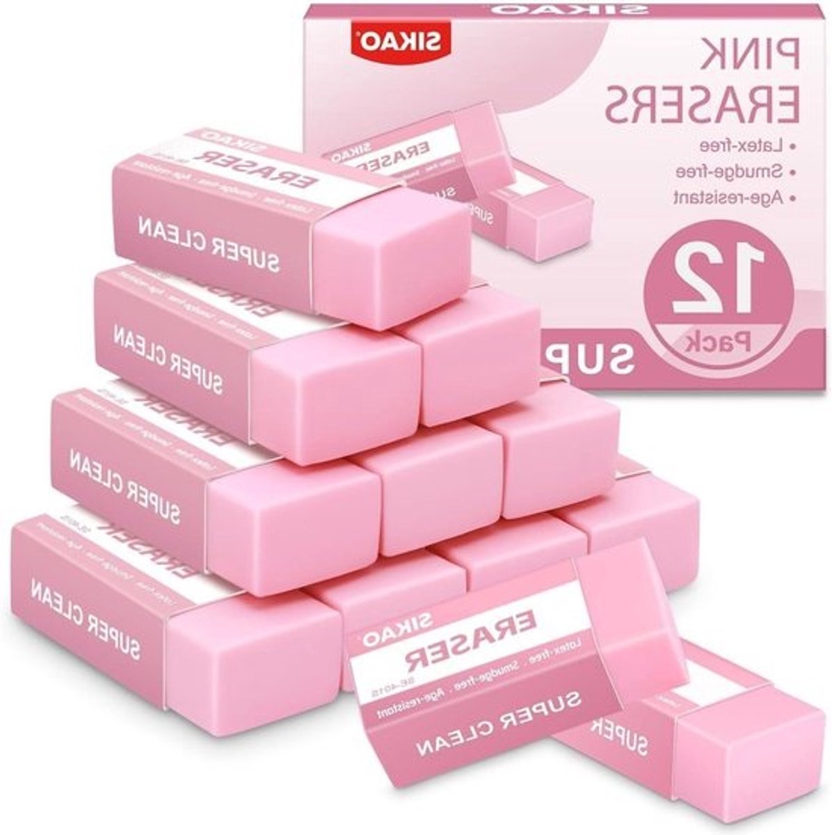 Potlood Gummen - Roze Gummen Bulk - Tekenen en Schetsen - Vlekkeloos Schoonmaken - 12 Stuks - Roze