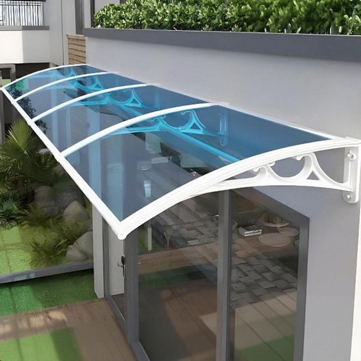 Deurluifel Buiten - Regenkap Terras - Bescherming Huis - Zelfreinigend Ontwerp - 60x80cm - Blauw/Wit