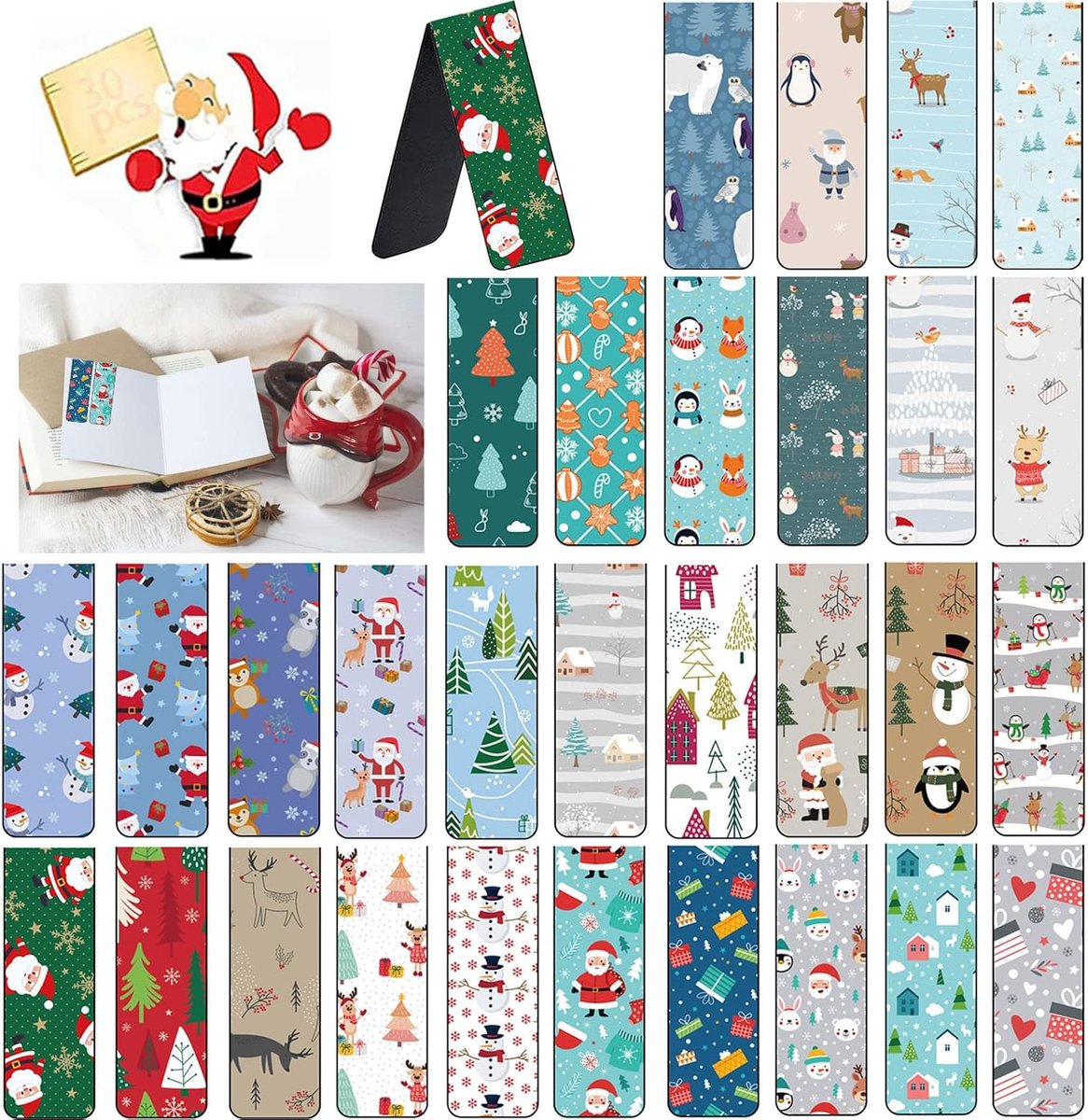 Dailygoods- Bladwijzers 30 stuks - Magnetische Bladwijzers - Kleurrijke Bladwijzers - Kerstbladwijzers - Duurzaam Papier - Veilig en Langdurig - Boeke