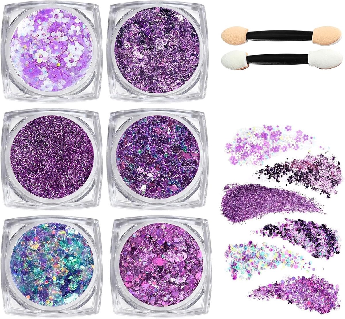 Festival Glitter voor Gezicht en Lichaam - 6 Stukken Shiny Sequins voor Halloween, Carnaval en Makeup (Paars)