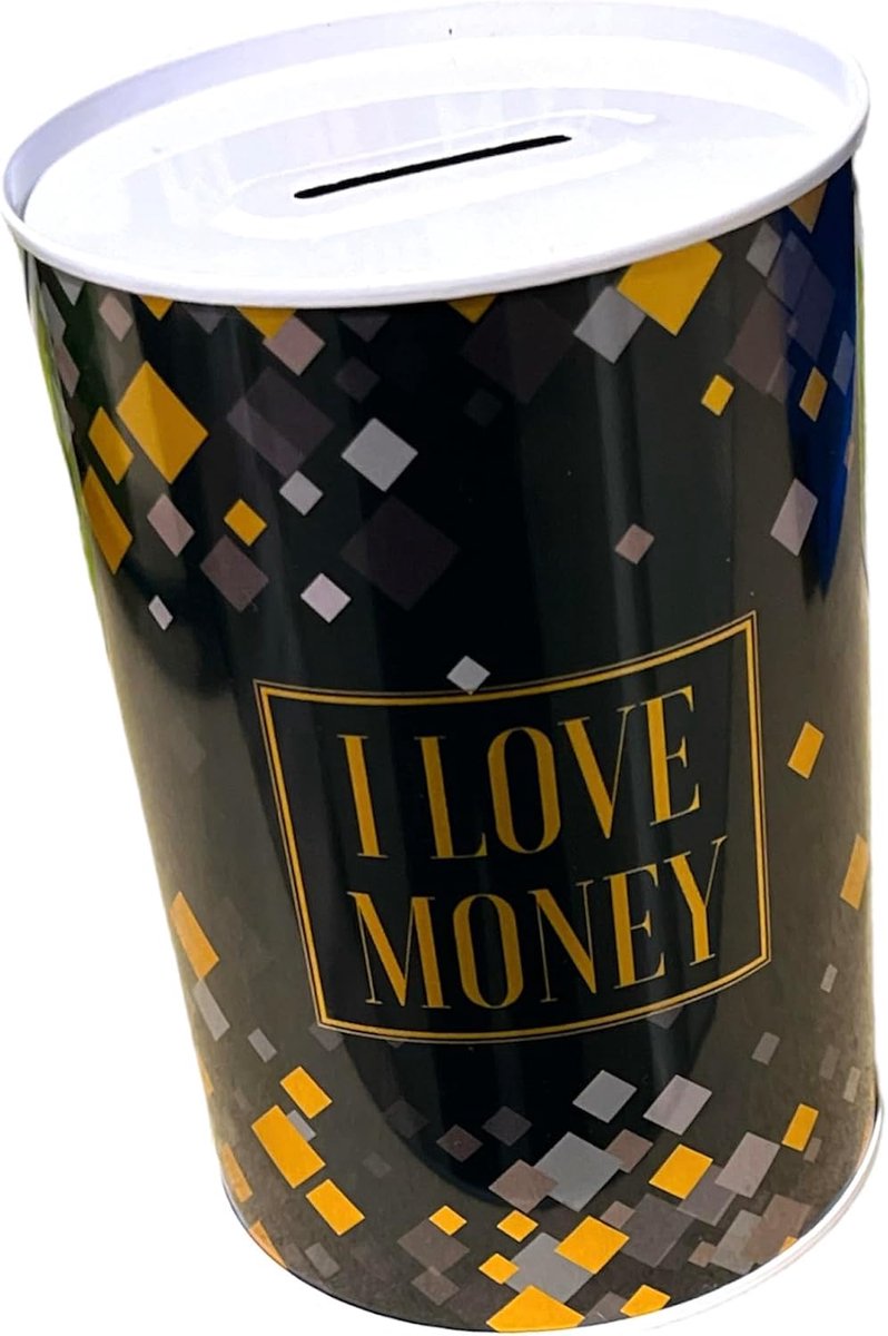 spaarpot met stijl en boodschap, grote spaarpot voor volwassenen, spaarpot cadeau XL zwart goud, New York, I Love Money, World (I Love Money)