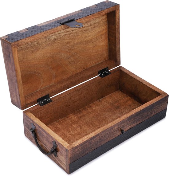 Handgesneden houten schatkist decoratieve sieradenopslag aandenkistje multifunctioneel gebruik als sieradenopslag, snuisterijhouder of horlogedoos, geweldig als cadeau - 28 x 18 cm — afbeelding 5