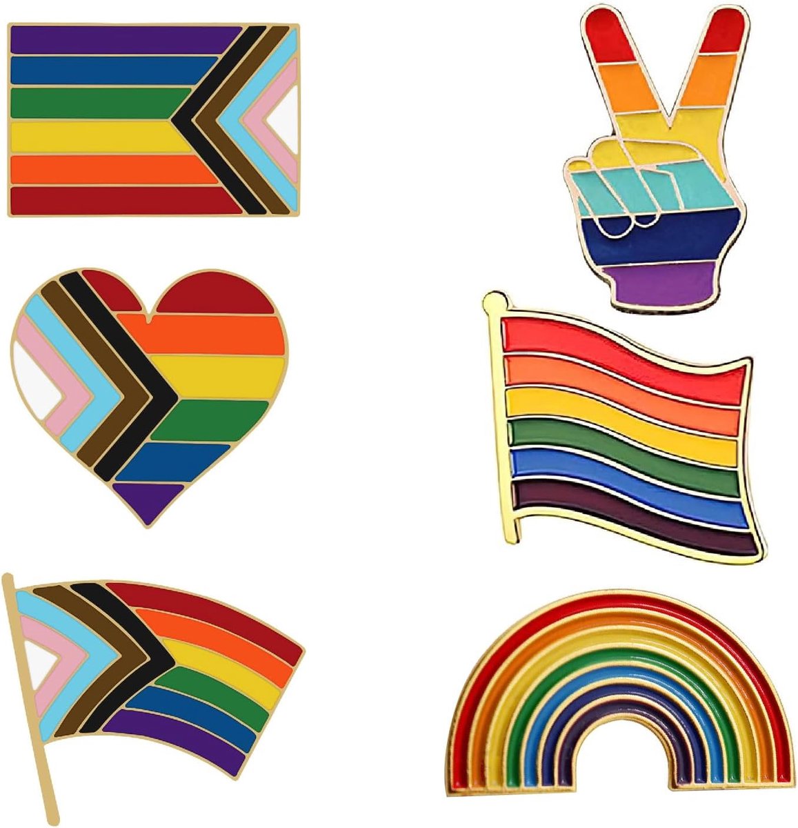 6 stuks Gay Pride Pins, pinnen badge regenboog broches, homoseksuele trots broches, Progress vlag reversspeld, broche vlag, pride-broche, pin regenboog vlag trots voor kleding en bla