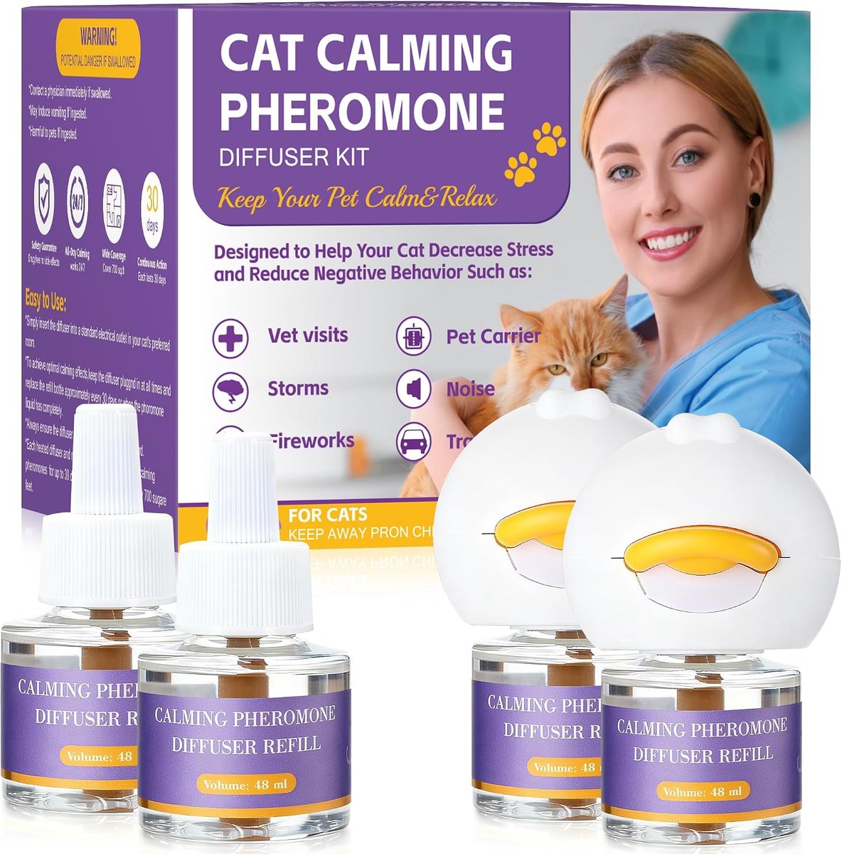 6-IN-1 Kattenferomoon Kalmerende Diffusor (2 Stekkers + 4 Navullingen)