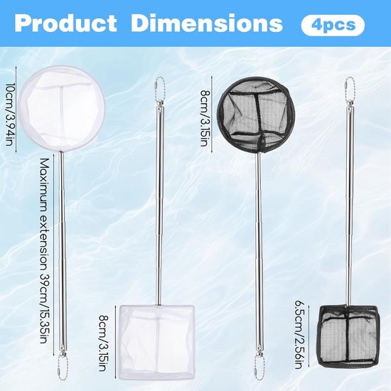 4 Stks Aquarium Garnalen Net, Kleine Fish Tank Tool Uitschuifbare — afbeelding 2