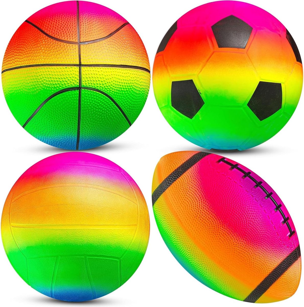 Ball Set (4 Pack) - 5-Inch Rainbow Mini Basketball, Soccer, Football & Playground Balls w/Hand Pump - Fun Indoor Outdoor Toys for Toddlers, Little Kids, Preschoolers & Early Play