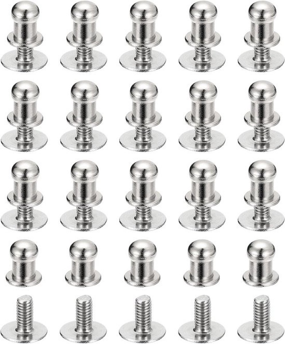 5mm Kogelkop Studs met Schroefdraad Achterkant - 20 Stuks Ronde Kop Klinknagels voor Leer Hobby DIY