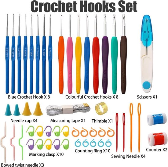 Complete Haaknaalden Set van 53 Stuks met Kleurige Ergonomische Handgrepen - Ideaal voor Beginners en Volwassenen, Perfect voor Haken en Breien — afbeelding 5