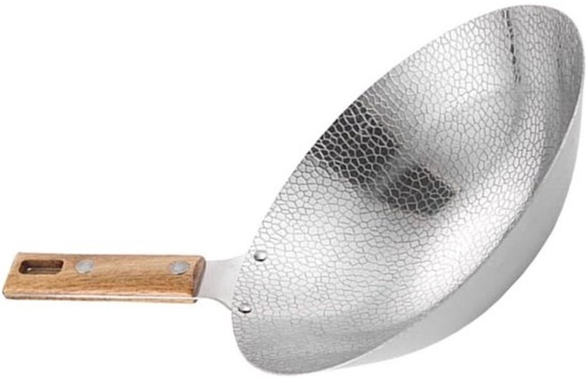 Roestvrijstalen Wokpan - Koekenpan Wok - Snel Roerbakken - Antiaanbaklaag Houten Handvat - 30cm Diameter
