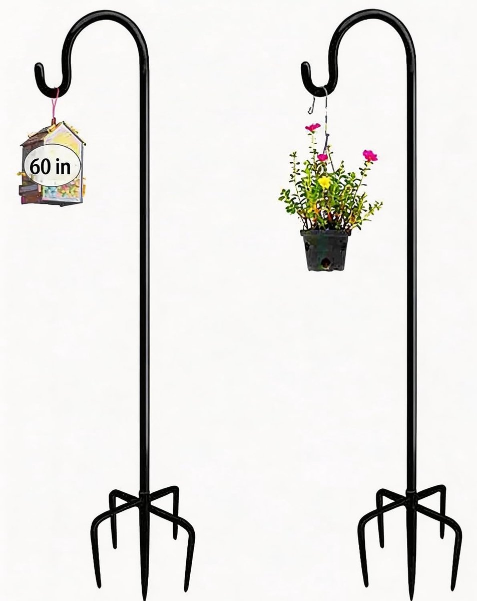Dailygoods- Herdershaak 152cm Verstelbaar - 5-puntige Basis - Metalen Tuinhaak - Sterk en Duurzaam - Geschikt voor Lantaarns en Plantenmanden - Tuinha
