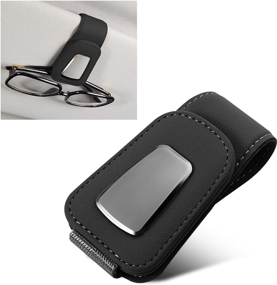 Dailygoody - Brilclip auto - Universele zonnebrilhouder - Hoogwaardige materialen - Grijs - Metalen brillenclip - Geschikt voor elke auto - Compact de