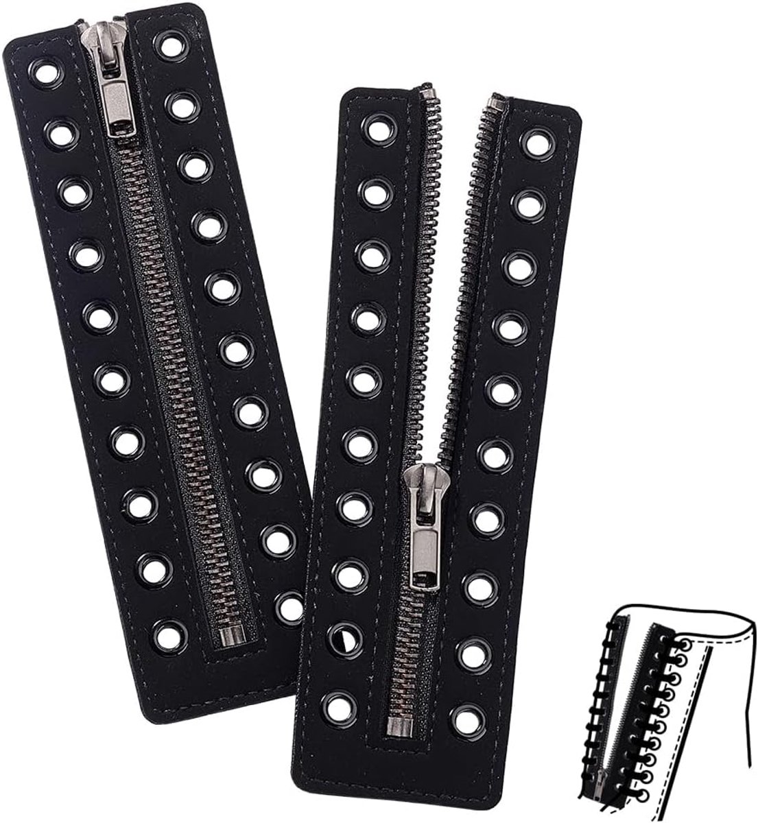 Dailygoods- Schoenveters Knoopvrij - Lederen Vetersluiting - Zwarte Veters - 17,5x5cm - 10 Metalen Oogjes - Duurzaam en Herbruikbaar