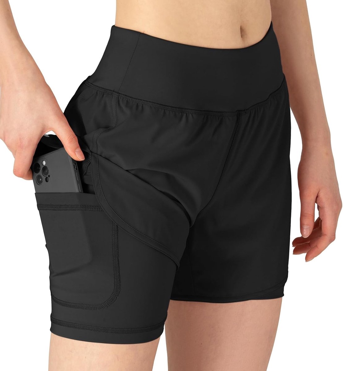 Shorts voor dames, zomer, 2-in-1, korte sportbroek, training, joggen, fitness, hardlopen, yogabroek, sneldrogend, met zak