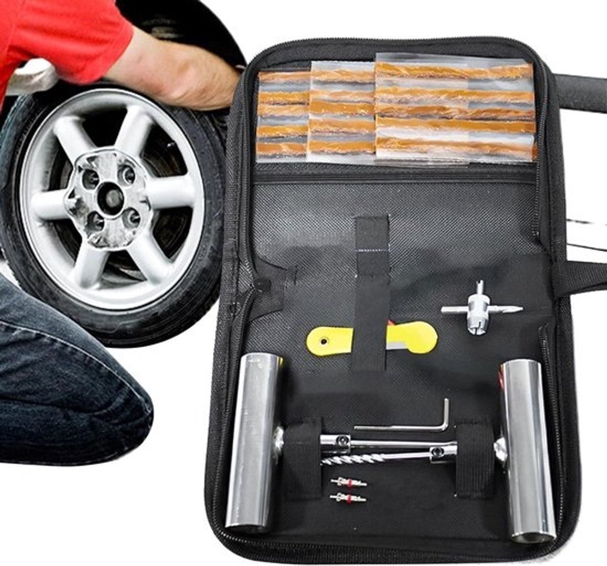 Bandenreparatieset - Autobanden Kit - Noodreparatie Onderweg - Compleet 24-delig - 21 cm - Zwart