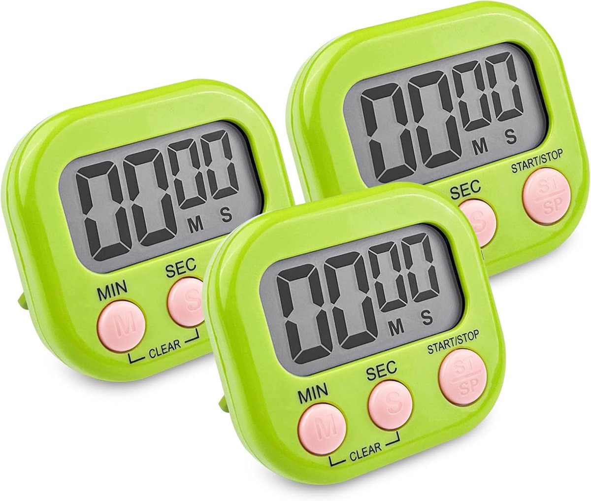 Keukentimers, groen,stopwatch met magnetische houder