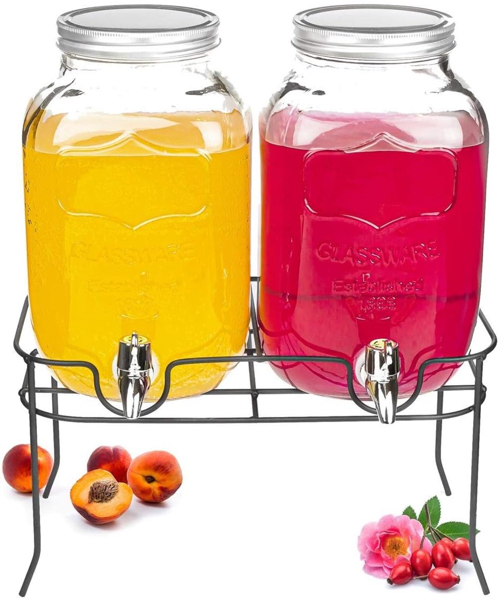 Drankdispenser, 2 x 4 liter, tapkraan, standaard, waterdispenser, sapdispenser, dispenser