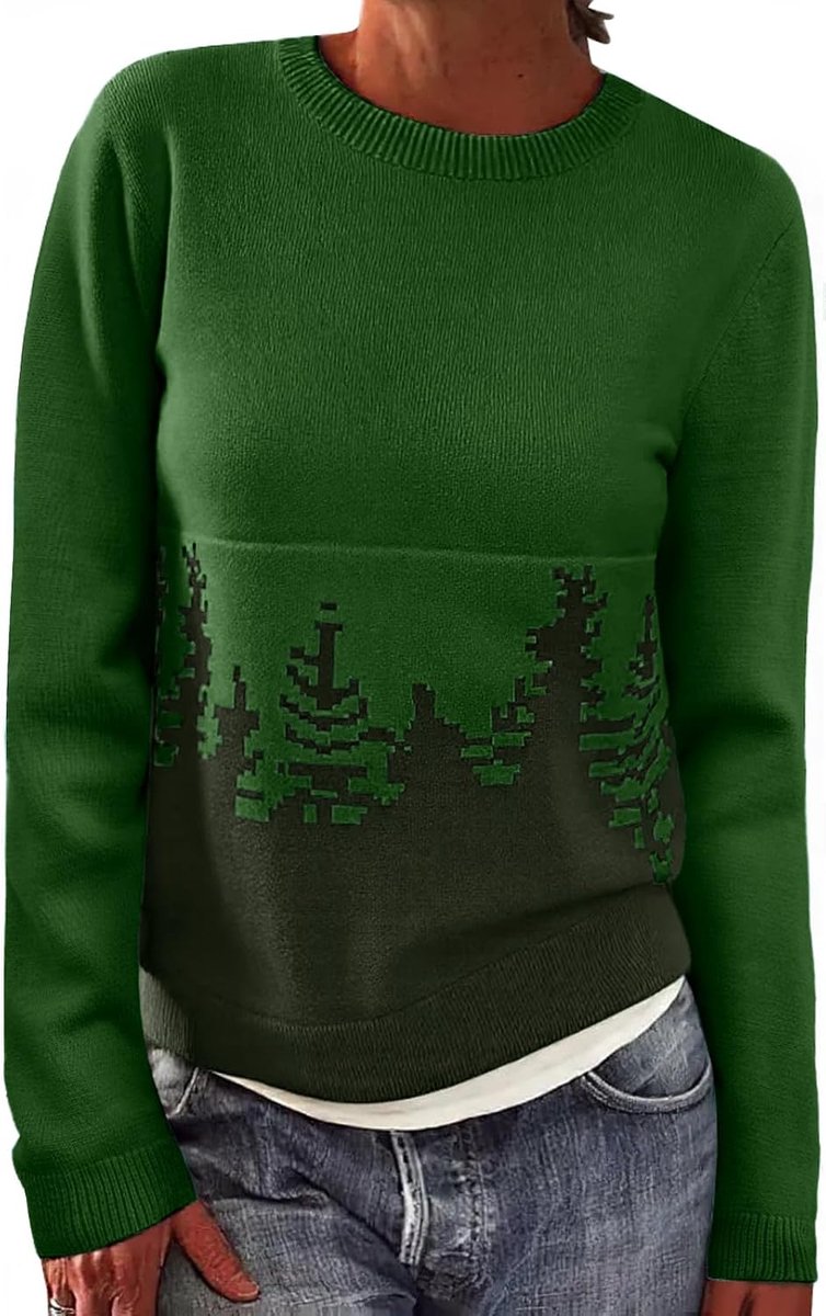 heekpek Noorse trui voor dames winter herfst ronde hals kersttrui casual losse damestrui lange mouwen gebreide trui wintertrui warm bovendeel elegante sweater